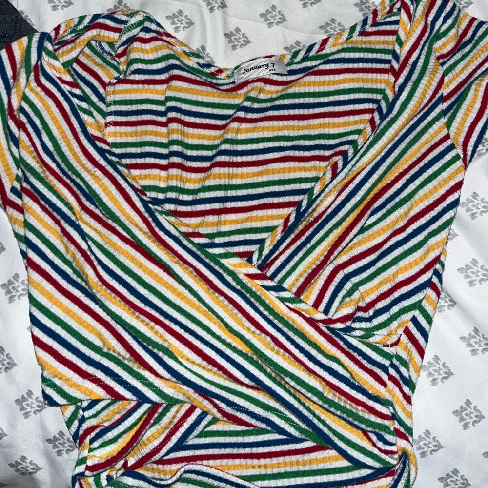 January 7 rainbow striped crop top fits small/medium